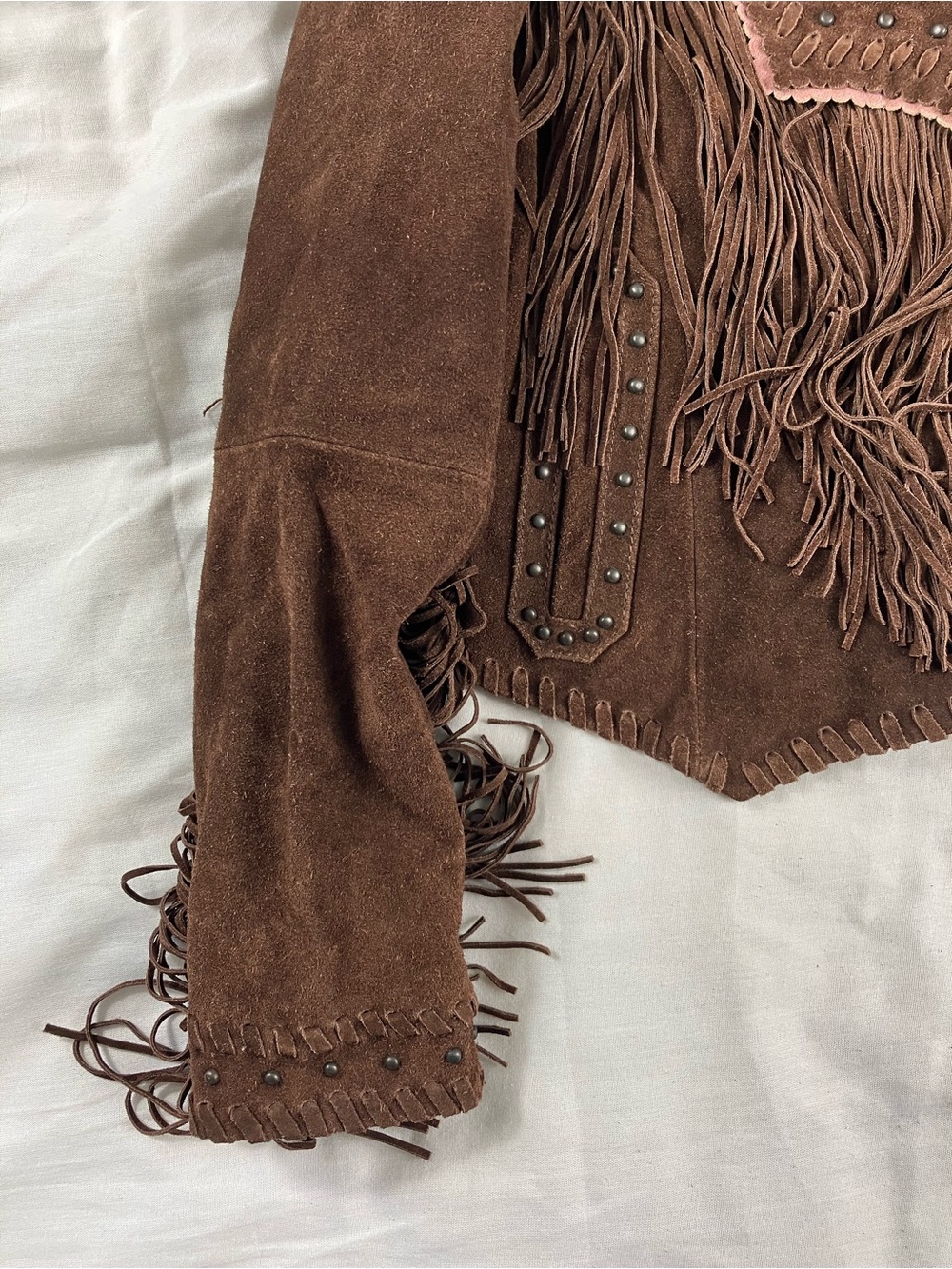 We the Free Free People Brown Wild Skies Fringe Cowhide Western Jacket - Picture 5 of 7